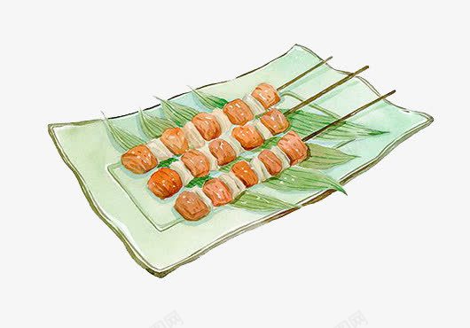 卡通羊肉串png免抠素材_新图网 https://ixintu.com 卡通 手绘 水彩 烧烤 盘子 羊肉串 装饰 食物