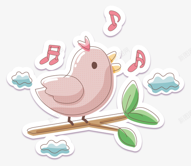 卡通可爱动物唱歌的小鸟矢量图