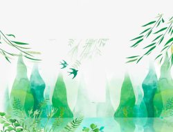 绿色清新文艺手绘山水背景素材