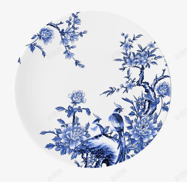 盘子png免抠素材_新图网 https://ixintu.com 产品实物 国画 瓷器 花鸟画 装饰盘 青花瓷