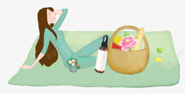 春游手绘插画png免抠素材_新图网 https://ixintu.com 女孩 户外活动 手绘插画 春天 春游 踏青
