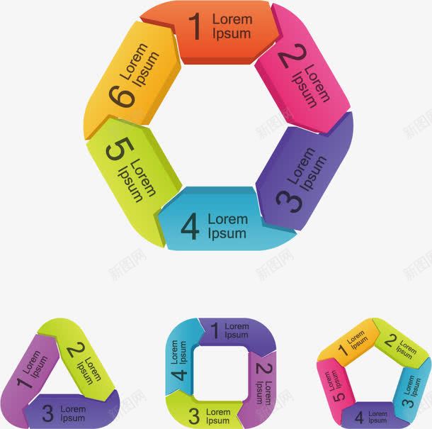 彩色多边形矢量图ai免抠素材_新图网 https://ixintu.com 三角形 信息图 几何形 卡片 圆环 多边形 序号 形状 彩色 插画 正方形 海报 画册 箭头 背景 装饰 矢量图