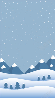 蓝色简约文艺卡通手绘户外冬季下雪场景背景