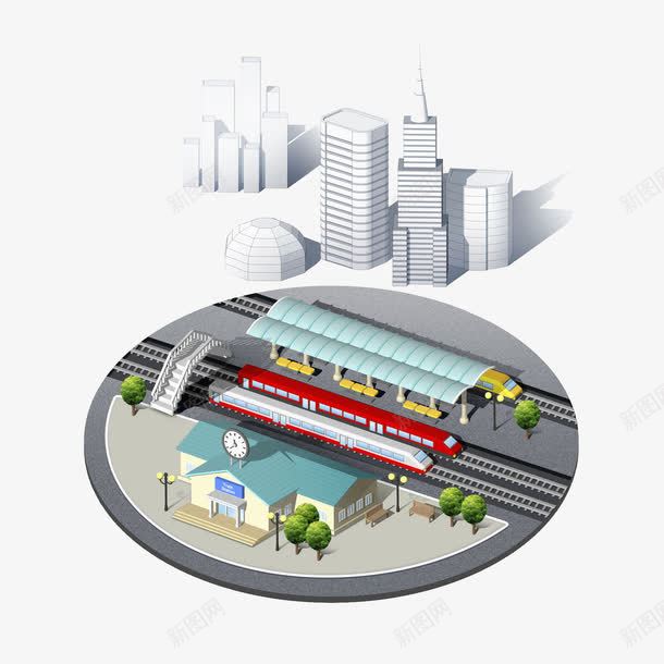 拟真手绘建筑火车站图png免抠素材_新图网 https://ixintu.com 候车室 火车 火车场景 火车车站 站台 车站 高铁