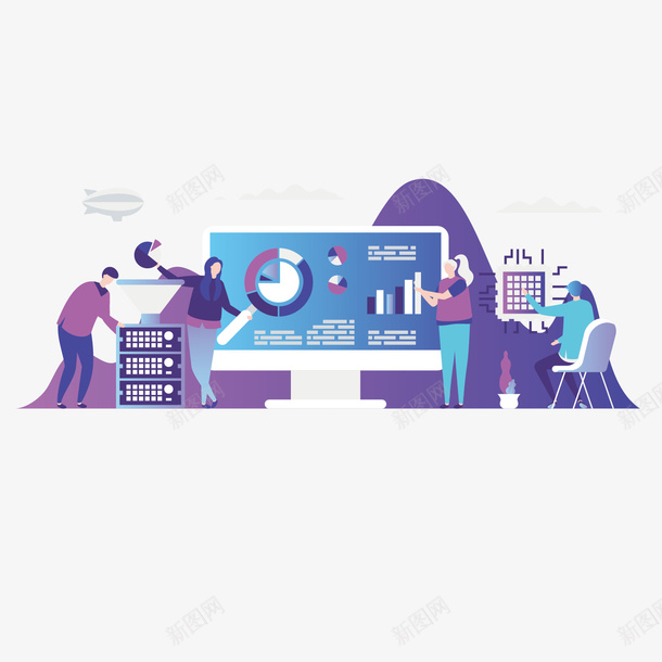 科技数据创意卡通矢量图ai免抠素材_新图网 https://ixintu.com 人物 卡通 山水 手绘 白云 科技 简单 黑板 矢量图