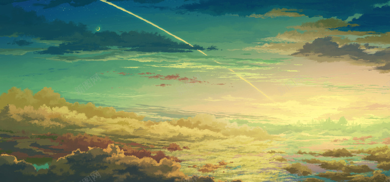 梦幻手绘天空背景jpg设计背景_新图网 https://ixintu.com 二次元 动漫 天空 手绘 梦幻 浪漫 海报banner 轨道 飞机