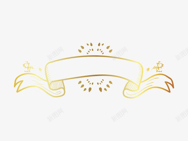 金色手绘花卉丝带背景png免抠素材_新图网 https://ixintu.com 彩带 缎带 背景框 花卉 金色