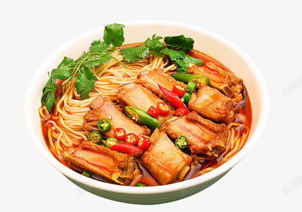 美味好吃的香辣排骨面png免抠素材_新图网 https://ixintu.com 一碗汤面 大排面 排骨面 汤面 汤面碗 红油大排面 红烧大排面 肉汤面 蜜汁排骨 面 面条