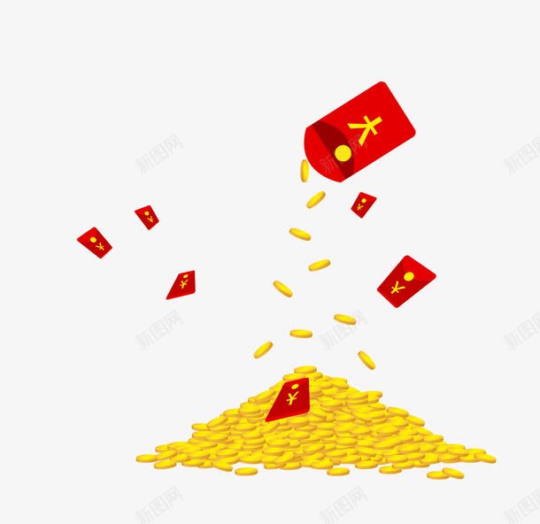 红包里倒出的金币png免抠素材_新图网 https://ixintu.com 红包 金币 黄灿灿