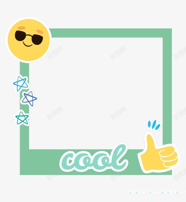 酷酷笑脸边框png免抠素材_新图网 https://ixintu.com 卡通边框 手指边框 星星边框 线条边框 线条边框素材 绿色边框 表情边框 边框