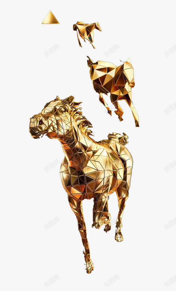 金色扁平图案png免抠素材_新图网 https://ixintu.com 几何 奔马 扁平 金色 金马 马 马正面