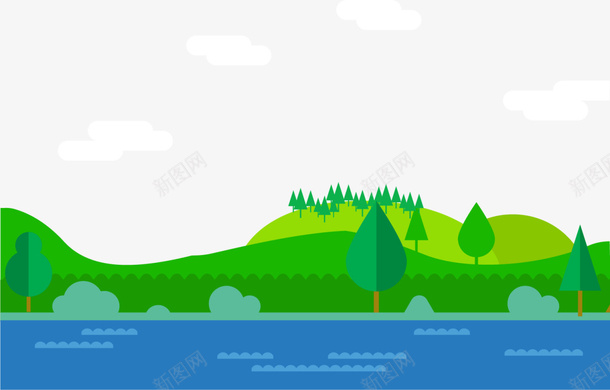 绿色春季河流山丘png免抠素材_新图网 https://ixintu.com 山丘 春天 春季 春日 树木 植物 河流 自然