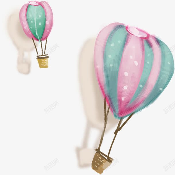 手绘粉绿色条纹热气球png免抠素材_新图网 https://ixintu.com 条纹 热气球 绿色