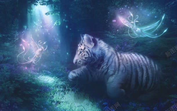 梦幻森林白虎精灵海报背景jpg设计背景_新图网 https://ixintu.com 四圣兽 梦幻 森林 海报 白虎 精灵 背景