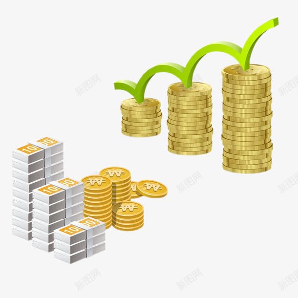 一摞纸币和金币png免抠素材_新图网 https://ixintu.com 卡通金币 纸币 美元符号 金币 金融 金钱 钱