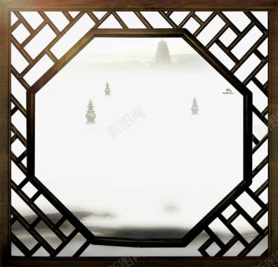棕色中国风窗口装饰图案图标图标