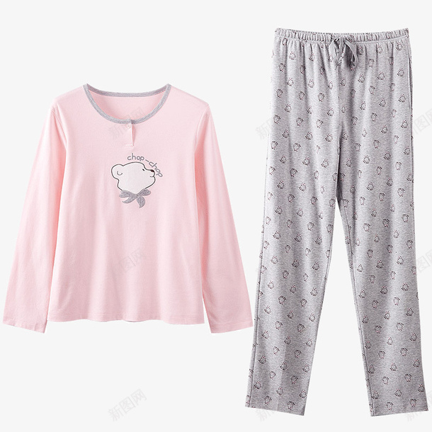 可爱甜美纯棉家居服png免抠素材_新图网 https://ixintu.com 产品实物 全棉长袖长裤睡衣套装 可爱甜美纯棉家居服 女装 女装家居服 春秋季睡衣 粉色睡衣