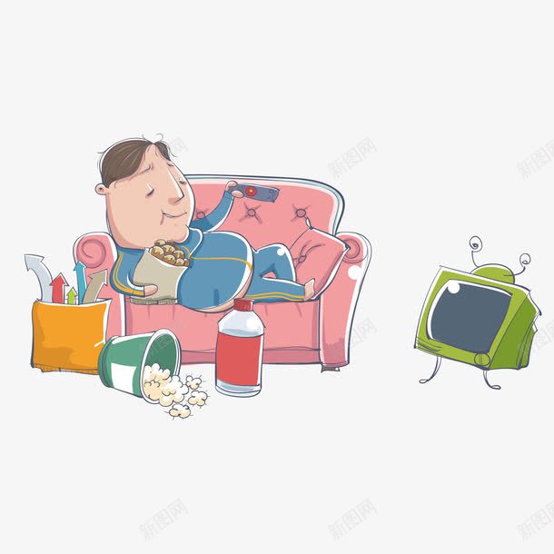躺沙发看电视的学生png免抠素材_新图网 https://ixintu.com 学生 宅在家 御宅族 沙发 电视 瘫沙发上 瘫靠沙发 葛优瘫卡通漫画人物 葛优躺