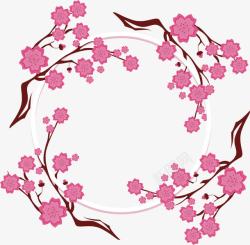 粉红桃花花瓣花朵花边框春天素材