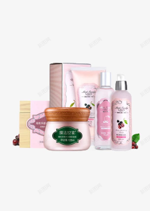 膜法世家樱桃柔肤水png免抠素材_新图网 https://ixintu.com 乳 套装 护肤品 水 洗面奶 膜法世家产品 补水 面膜