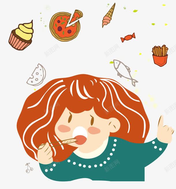 吃货女孩png免抠素材_新图网 https://ixintu.com 冰淇凌 卡通 吃货 女孩 披萨 甜点 糖果 美味 美食 肚子饿 肥胖 薯条 西瓜 饿了 馋嘴 鱼