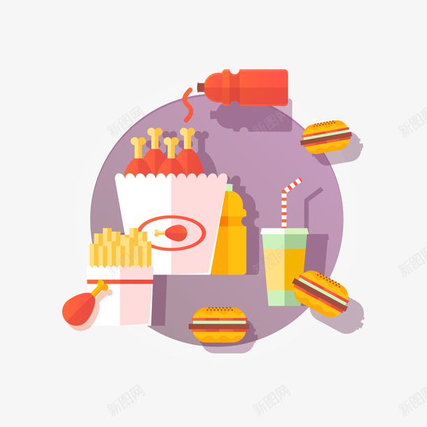 鸡腿可乐汉堡薯条矢量图ai免抠素材_新图网 https://ixintu.com 卡通食物 可乐 汉堡包 矢量KFC卡通快餐店 矢量图 肯德基食物 背景装饰 鸡腿 麦当劳食物