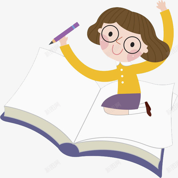 拿铅笔的女孩png免抠素材_新图网 https://ixintu.com 书本 卡通 可爱的 女孩 学生 漂亮的 铅笔