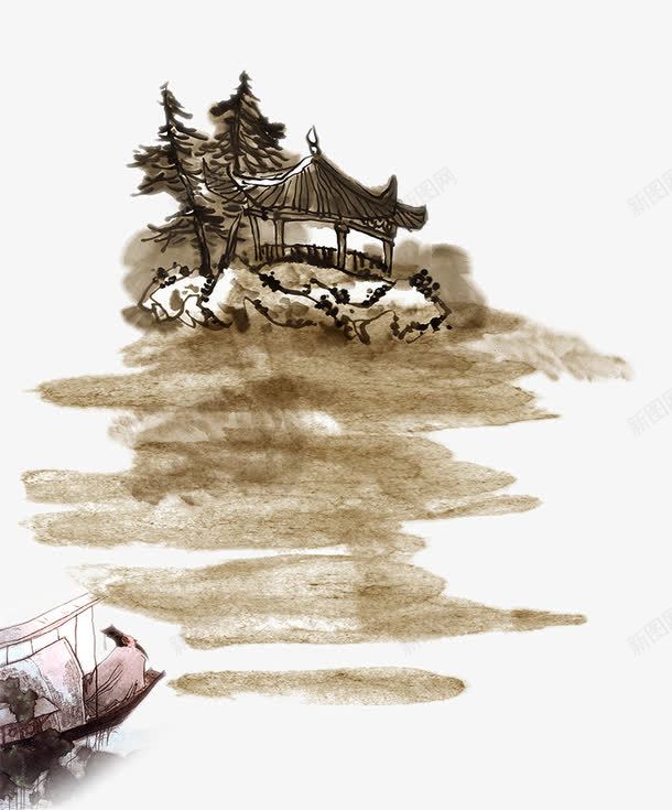 中国风水墨山顶png免抠素材_新图网 https://ixintu.com 中国风水墨山顶 传统元素 划船的人 山水