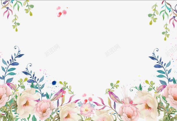 花卉边框装饰png免抠素材_新图网 https://ixintu.com 手绘植物 手绘花卉 绿叶 花朵 边框底纹
