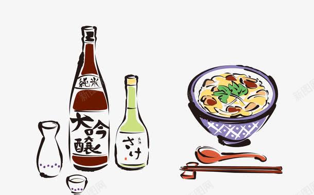 手绘美味日本料理矢量图eps免抠素材_新图网 https://ixintu.com 勺子 手绘美味 手绘美味日本料理 日本餐厅 碗筷 美味 美食 被子 酒瓶 食物 餐厅海报 矢量图