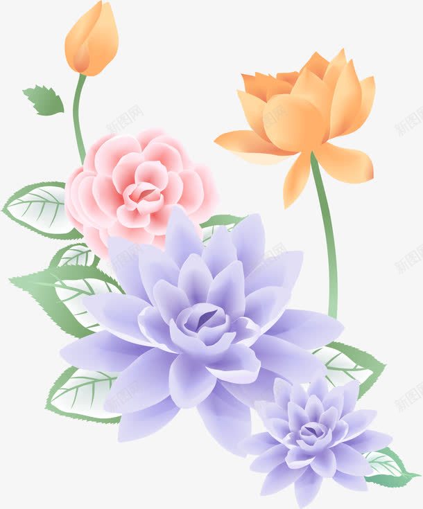 手绘荷花png免抠素材_新图网 https://ixintu.com AI 卡通 彩色 手绘 睡莲 紫色 线条 绿叶 花卉 花朵 荷花