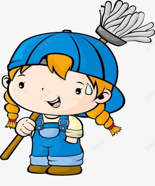 爱笑女孩png免抠素材_新图网 https://ixintu.com 卡通 尘土飞扬 帽子 成长 打扫 流汗