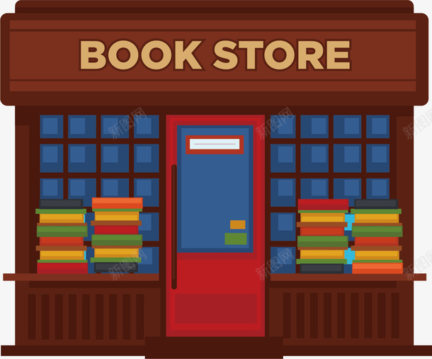 一个美丽书店png免抠素材_新图网 https://ixintu.com 书店 书本 卡通 学习 文化 英文 蓝色