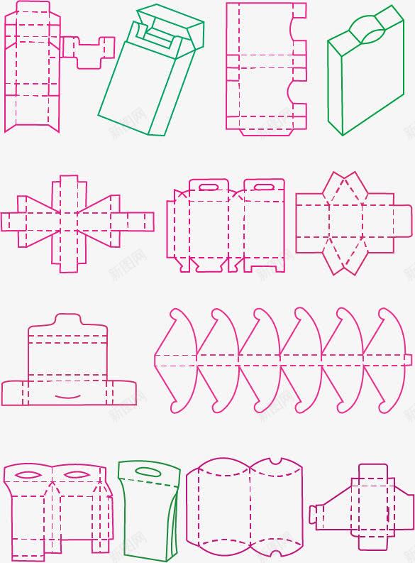 包装盒展开图矢量图ai免抠素材_新图网 https://ixintu.com 产品 包装 包装盒 展开图 平面图 折线图 烟盒 矢量图 立体烟盒 糖盒 纸盒