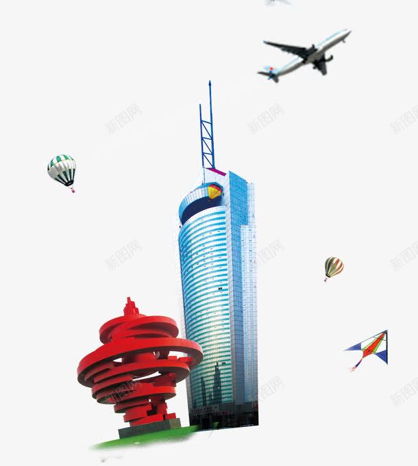 标志建筑物psd免抠素材_新图网 https://ixintu.com 五月的风 热气球 青岛 风筝 飞机 高楼大厦