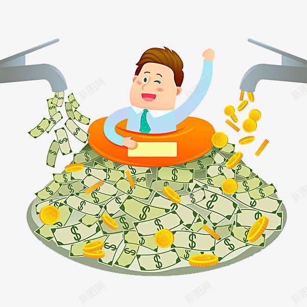 金钱流水png免抠素材_新图网 https://ixintu.com 卡通人物数钱 卡通手绘 富有 成功人士 救生圈 装饰 金融理财