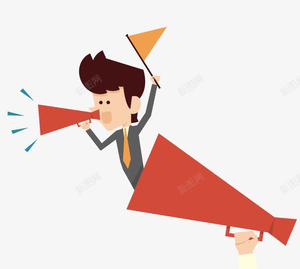 卡通通知png免抠素材_新图网 https://ixintu.com 喇叭 扁平化男人 旗帜 矢量素材 通知