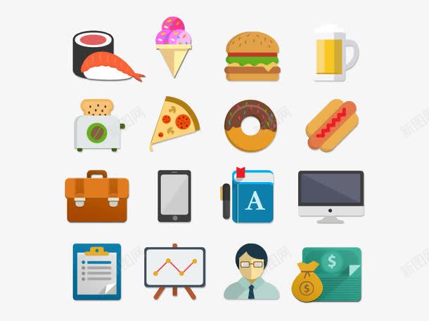 食品商务图标集合png_新图网 https://ixintu.com UI设计 web网页界面设计 后台UI配色 后台数据统计模板 响应式UI 手机UI 移动UI 网站UI设计 网站建设全套模板