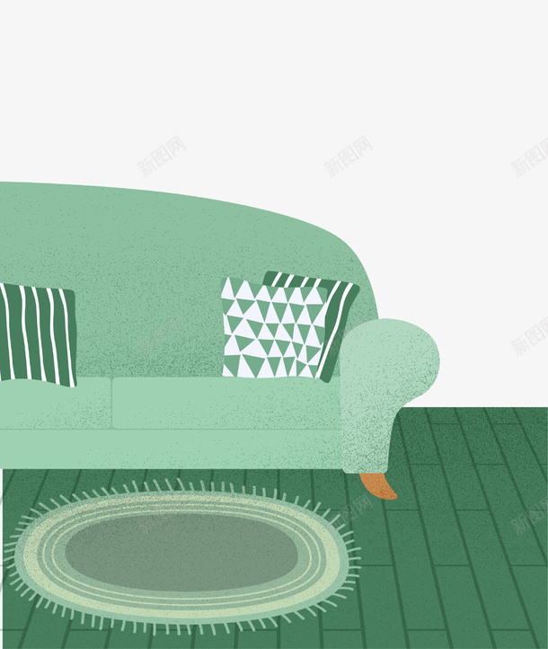 手绘室内沙发插画png免抠素材_新图网 https://ixintu.com 地毯 室内 家居 手绘 插画 沙发 装修 装饰