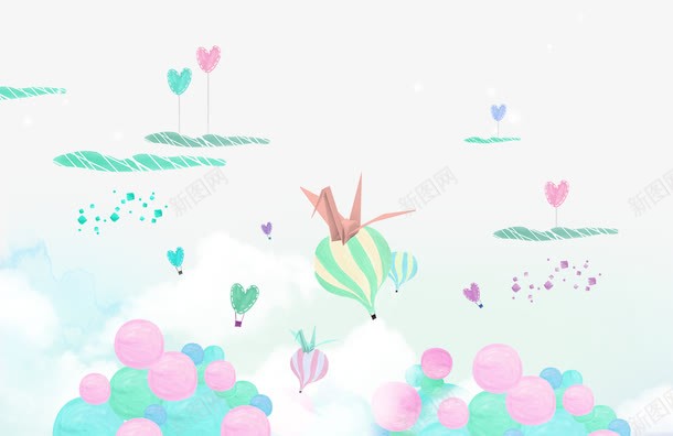 卡通手绘动画背景png免抠素材_新图网 https://ixintu.com 动画 卡通 天空 开机动画 手绘 梦幻 气球 背景