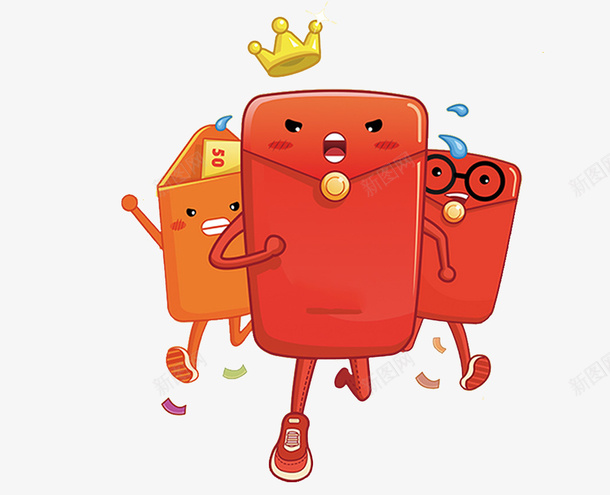奔跑的红包手绘图png免抠素材_新图网 https://ixintu.com 创意 卡通 奔跑的 手脚 皇冠 眼睛 简图 红包