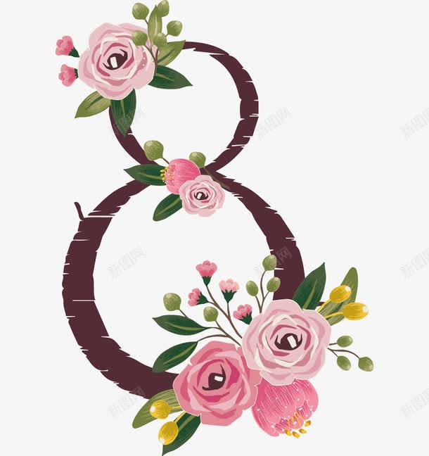 卡通玫瑰花数字8png免抠素材_新图网 https://ixintu.com 卡通 数字8 玫瑰花 艺术字