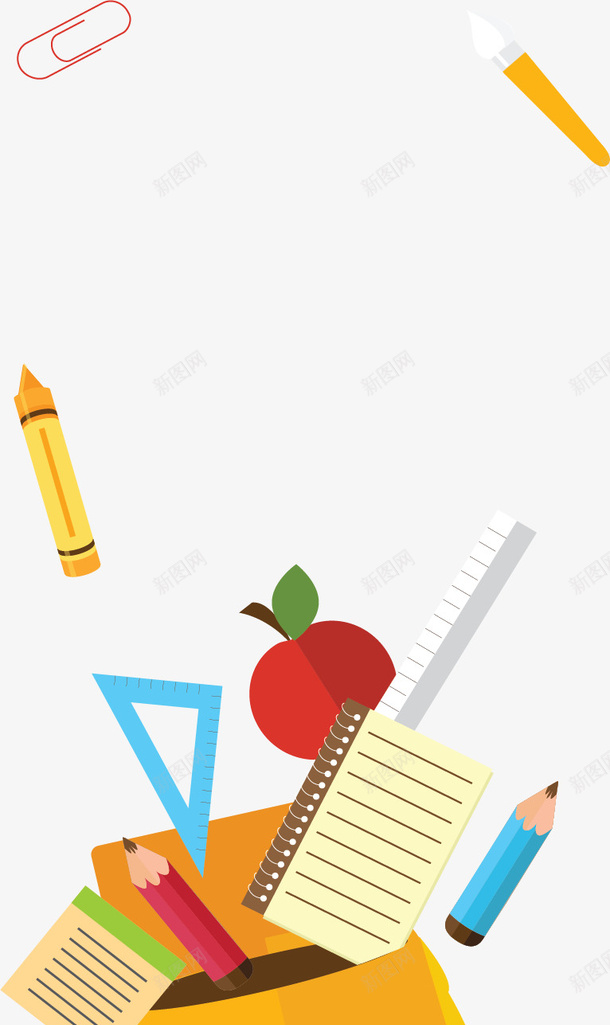 黄色书包开学文具矢量图ai免抠素材_新图网 https://ixintu.com 开学季 彩色文具 文具 文具花纹 矢量png 黄色书包 矢量图