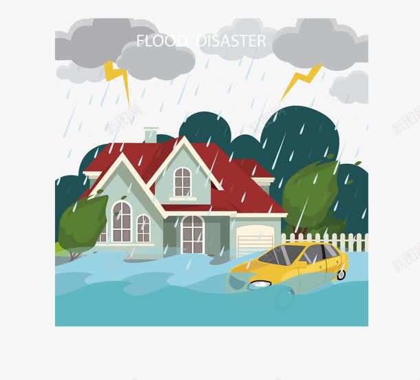 狂风暴雨发洪水灾难png免抠素材_新图网 https://ixintu.com 发洪水 暴雨卡通 极端天气 洪灾 灾难 狂风暴雨 矢量png 自然灾难