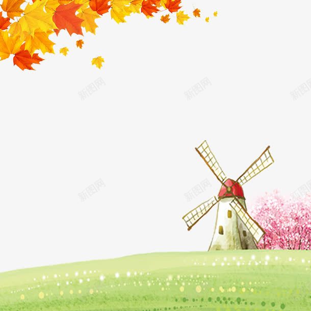 卡通景色png免抠素材_新图网 https://ixintu.com 卡通 小河流 小溪 平面设计 手绘 春天 春天景色 河流 自然卡通 落叶 风景