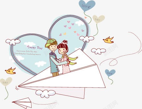 乘坐纸飞机飞翔的情侣png免抠素材_新图网 https://ixintu.com 乘坐纸飞机飞翔的情侣 卡通壁纸 卡通情侣 城市剪影 爱心 爱心气球 韩国矢量人物 飞翔