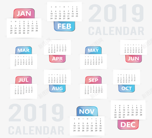 卡通2019年日历模板矢量图ai免抠素材_新图网 https://ixintu.com 2019年日历 2019日历 日历 灰色2019 矢量png 矢量图