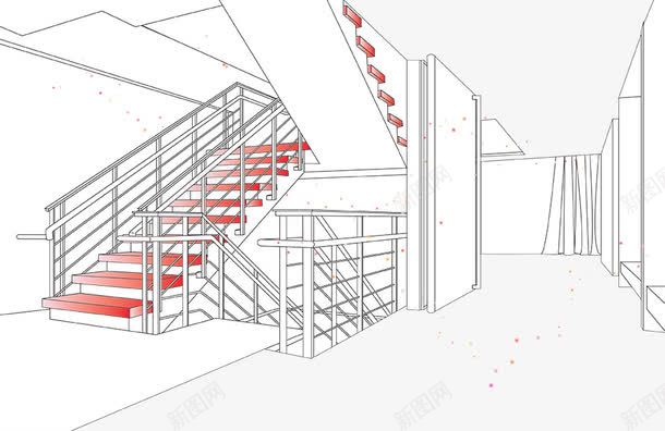 手绘室内效果图png免抠素材_新图网 https://ixintu.com 室内设计 建筑 手绘 拐角 旋转 楼梯 楼梯间 盘旋楼梯 装修模板 走