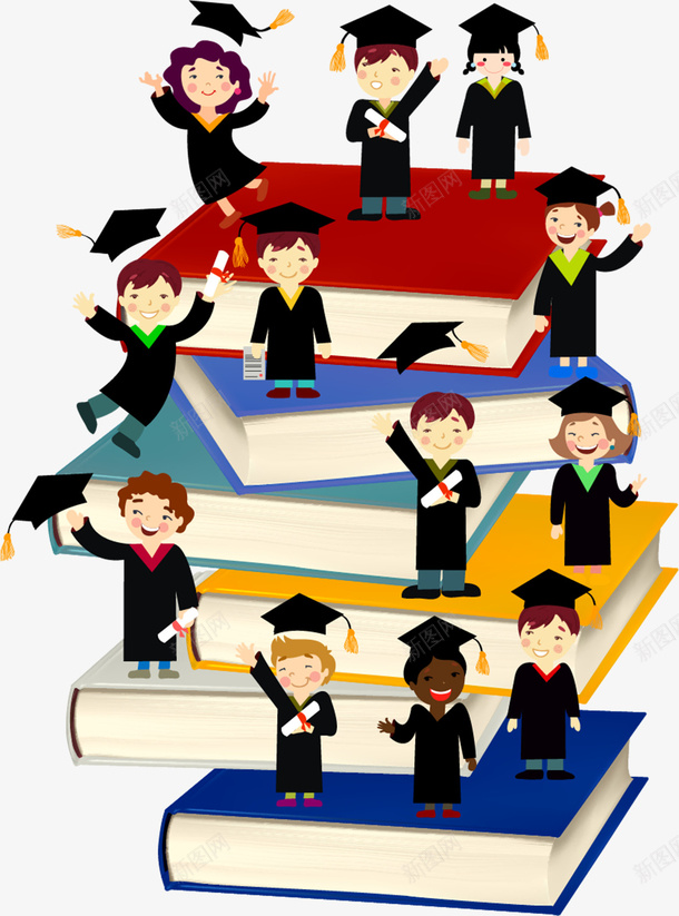 坐在书上的毕业生psd免抠素材_新图网 https://ixintu.com 卡通 卡通毕业生 开心毕业生 时光 毕业 毕业季 毕业生 青春