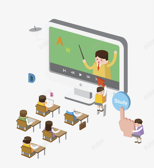 网上视频教学png免抠素材_新图网 https://ixintu.com study 卡通 商务 多彩 学习 学生 手绘 网络信息化 视频教学